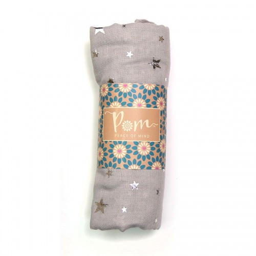 Pale Grey Scarf with Silver Star Print by Peace of Mind